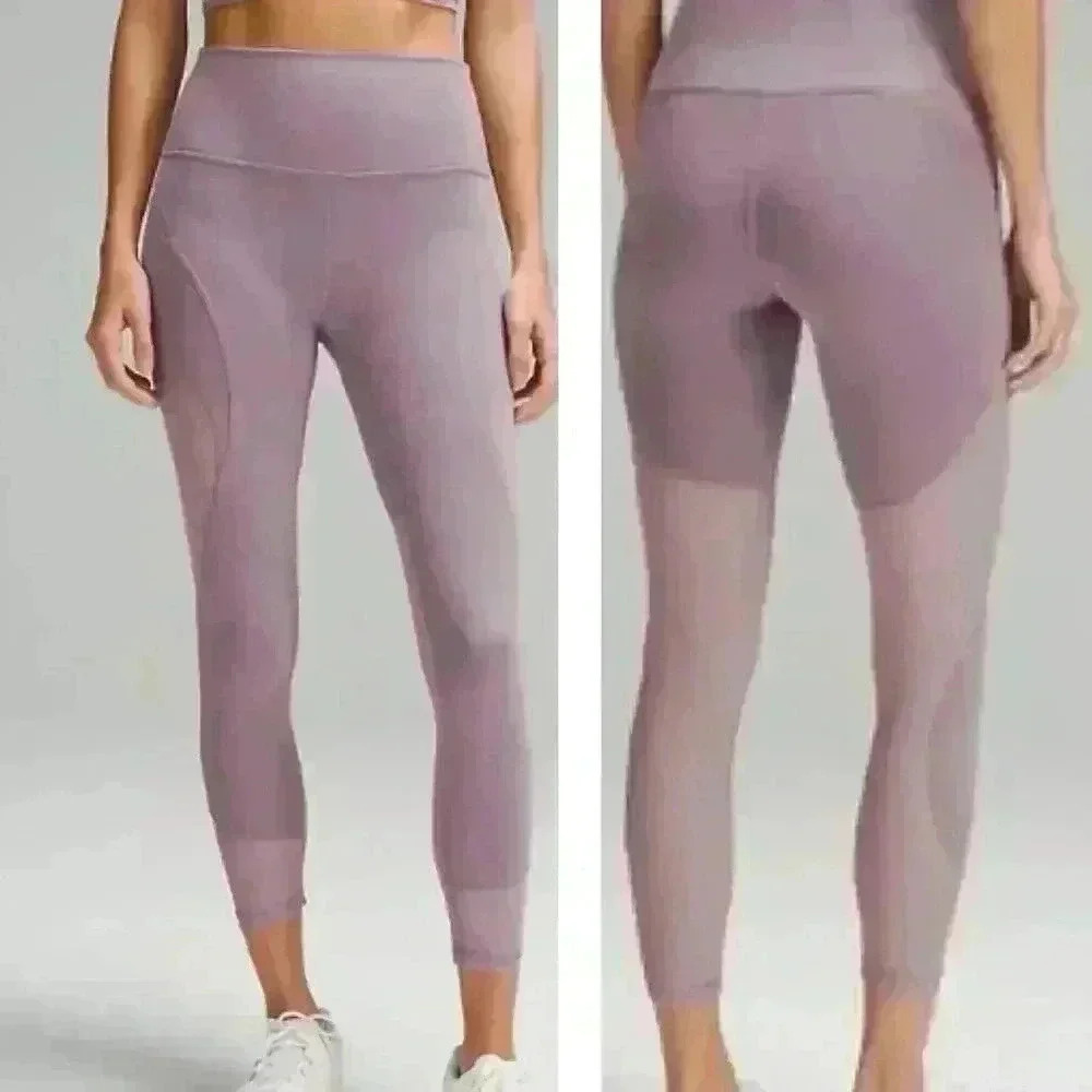 Lululemon Women's Pink Wunder Train Mesh Panel High-Rise Tight Leggings 25" Sz 6